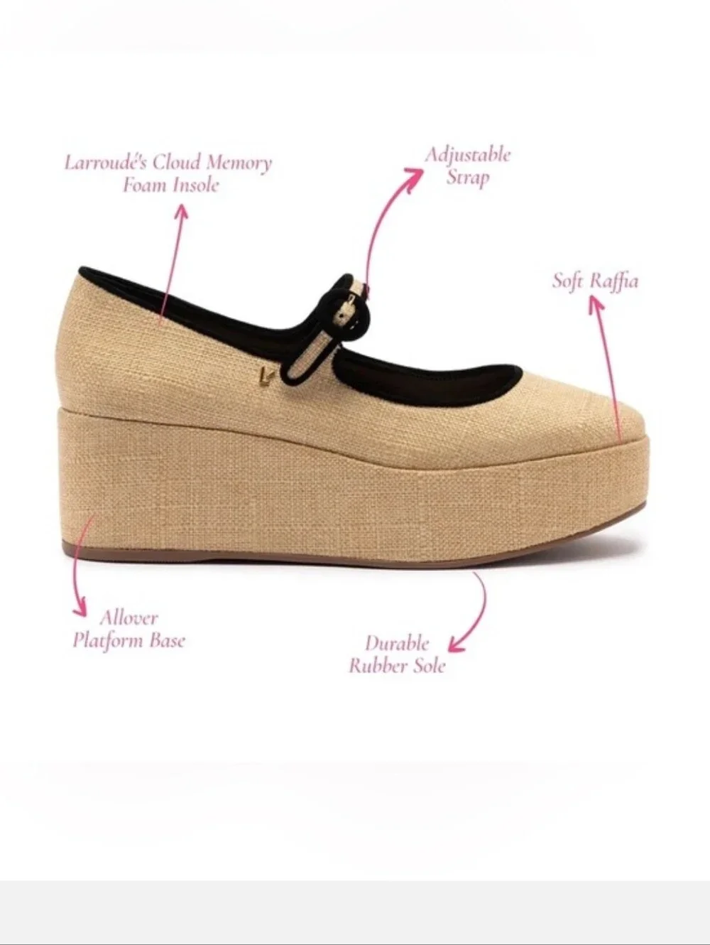 Anthropologie Larroudé Blair Flatform Maryjanes Platform Shoe Raffia Leather 7.5